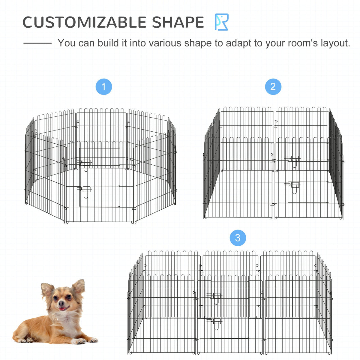24inch 8-Panel Dog Playpen Octagon Pet Exercise Playpen Crate Foldable Dog Cage Pen Puppy Kennel, Black