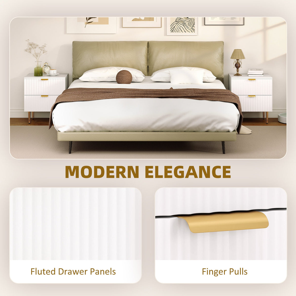 Bedside Table, Modern Nightstand with 2 Drawers, Side End Table with Metal Legs for Living Room, Bedroom, White