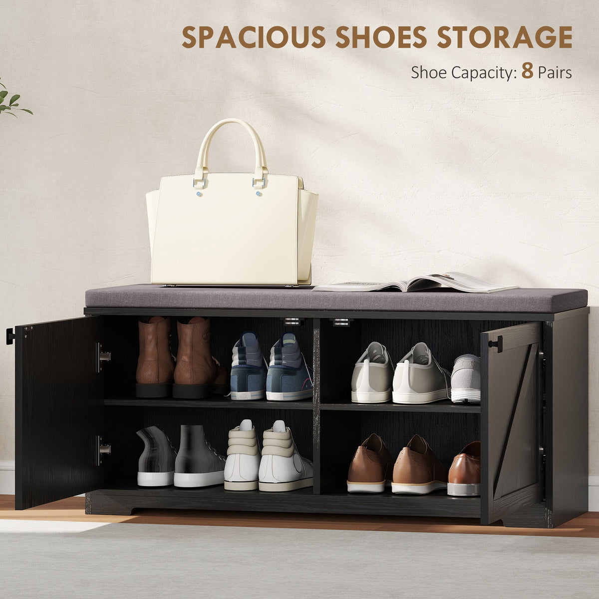 Shoe Storage Bench with Padded Seat, Entryway Bench Holds up to 352 lb, Shoe Organizer, 8 Pairs, Light Grey