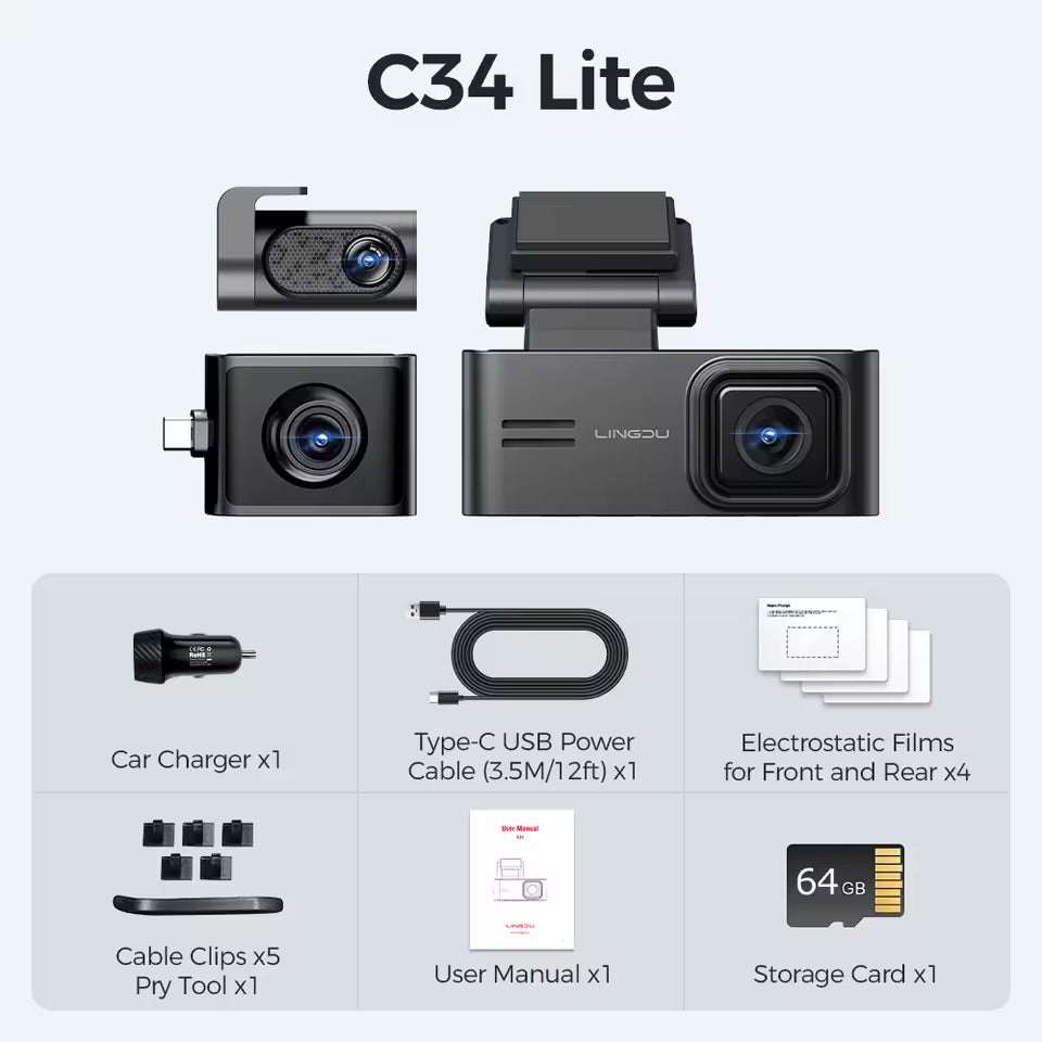 Lingdu C34 4K 3 channel Dash cam builtin wifi GPS - Royal Eagles Promise of Peace