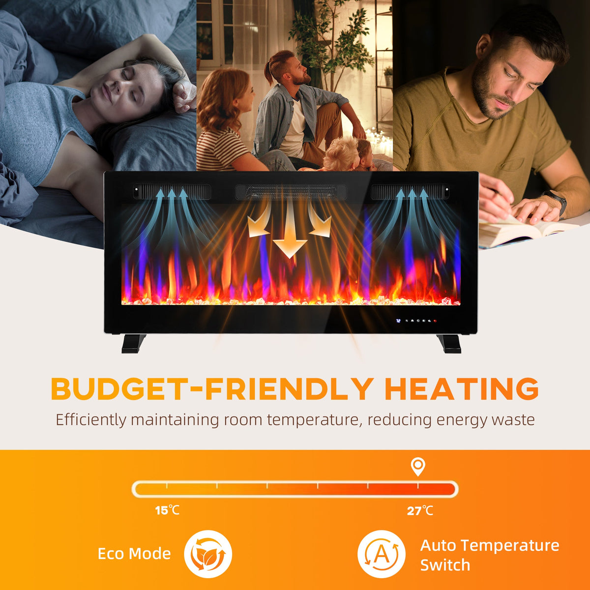 Marley 42" Thin Electric Freestanding/Wall Mounted Electric Fireplace Heater with Eco Mode