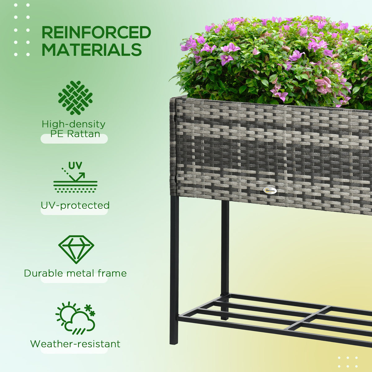 Rattan Raised Garden Boxes, Elevated Flower Beds with Storage Shelf for Herbs, Flowers, Vegetables, Brown