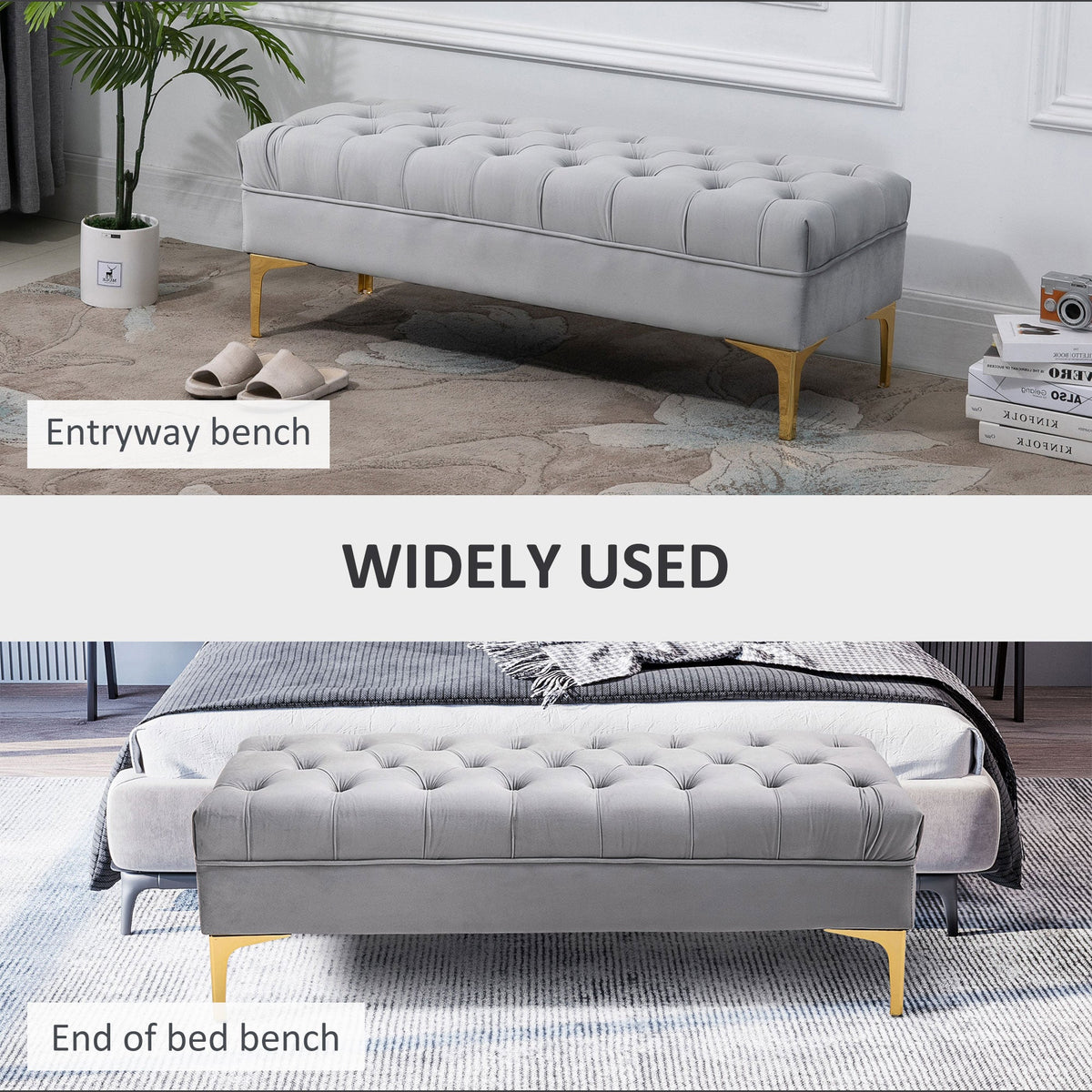 End of Bed Bench, Upholstered Bench, Entryway Shoe Bench with Button Tufted for Living Room, Bedroom, Blue