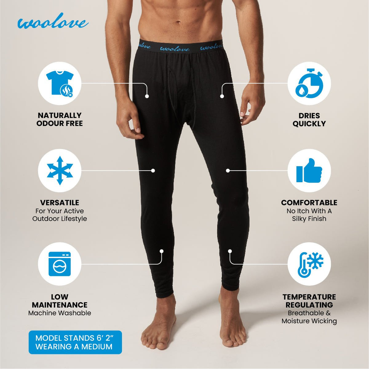 Men's 100% Merino Wool Long Underwear + Beanie