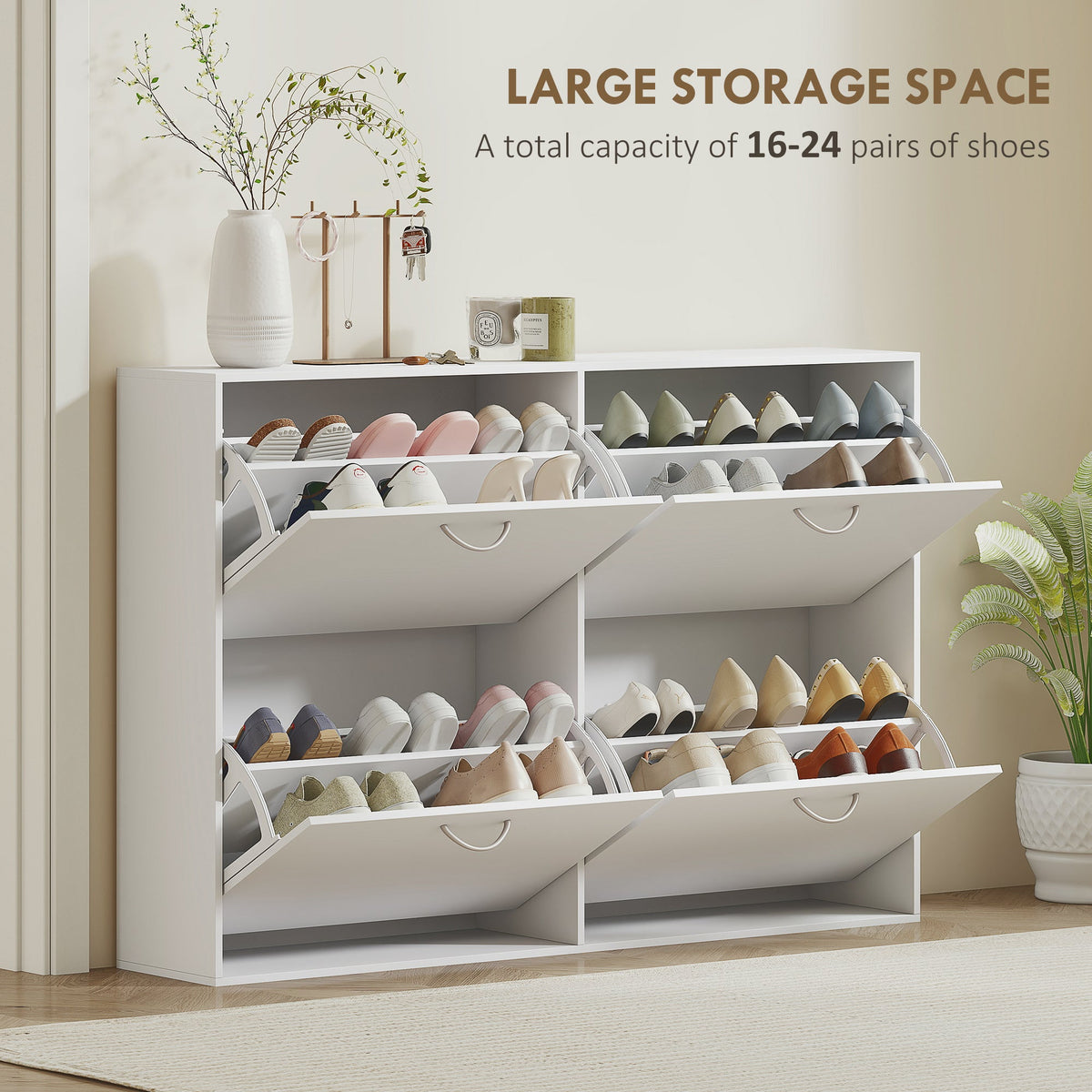 Flip Down Shoe Storage, Multi Cabinet, Wooden Shoe Rack, Entryway Shelf, 4 Drawer Organizer, Freestanding Unit, Brown
