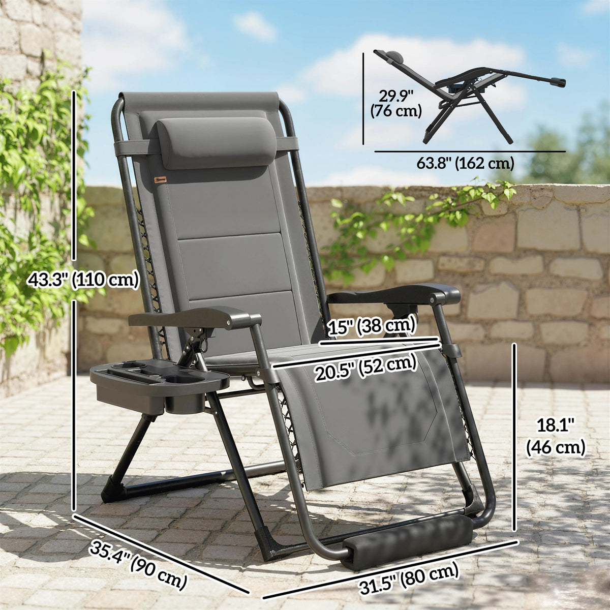Zero Gravity Chair, Reclining Outdoor Lounger Chair with Cup Holder, 400 LBS Capacity, Black