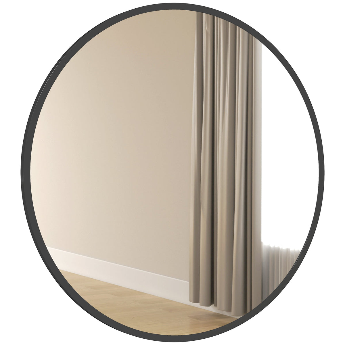 36" Round Mirror, Bathroom Wall Mirror with Metal Frame, Decorative Vanity Mirror for Living Room, Bedroom, Black