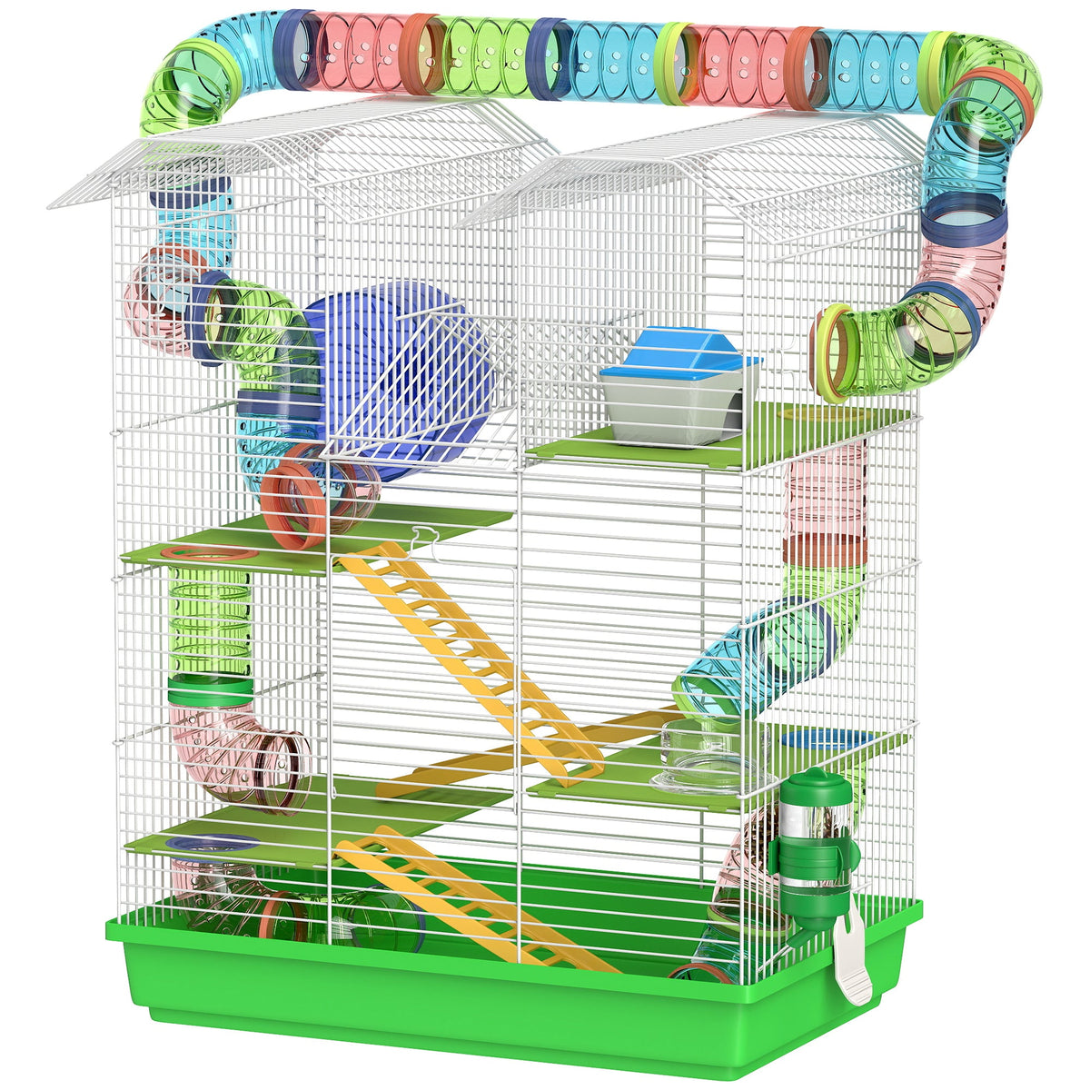 18.5" Hamster Cage, 5 Tiers Small Animal House with Tunnel Tube System, Exercise Wheel, Water Bottle, Blue