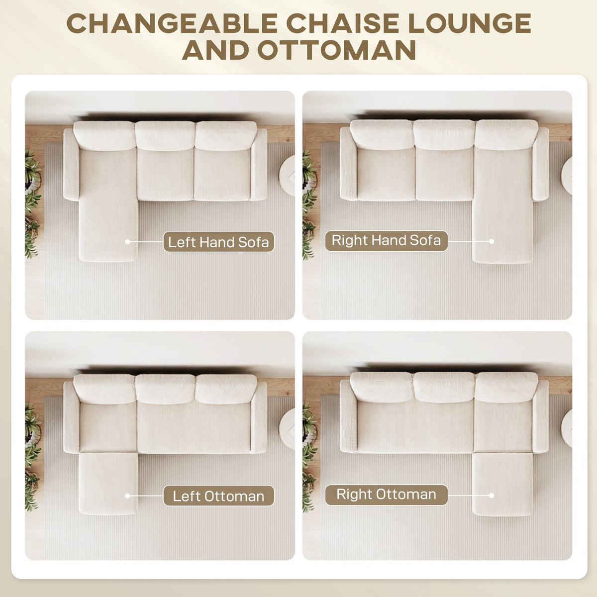 Sectional Sofa, L Shaped Couch, with Changeable Chaise or Ottoman, Dark Grey