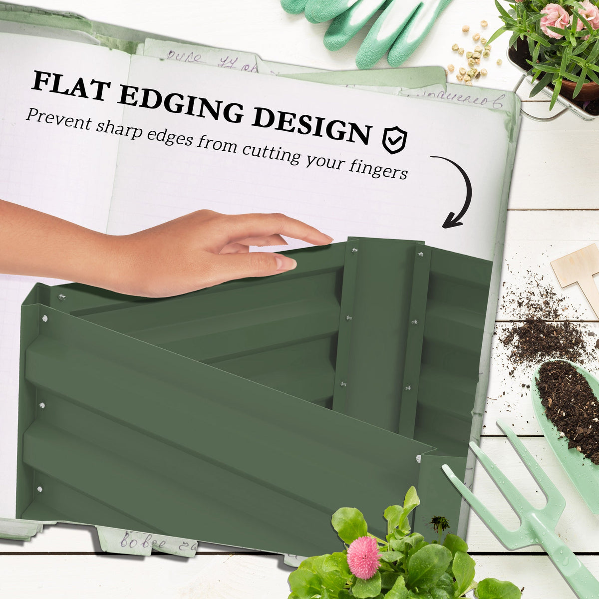 Galvanized Planter Box, Outdoor Raised Garden Bed with 3-Tier Trellis Tomato Cage for Climbing Vines, Vegetables, Brown