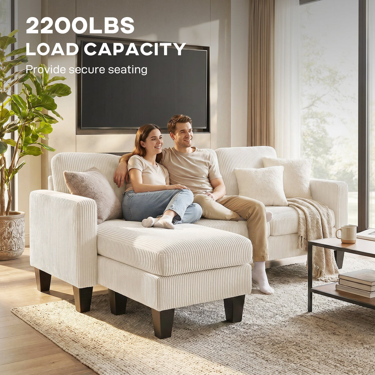 Sectional Sofa, L Shaped Couch, with Changeable Chaise or Ottoman, Dark Grey