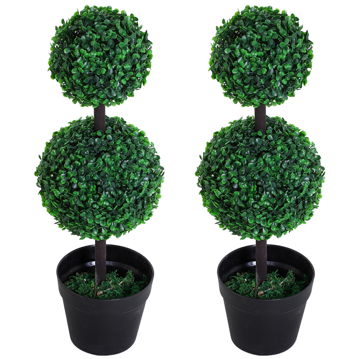 2 Ball Topiary Tree in Pot for Home Decor, Artificial Plant for Home Office, Living Room Decor, Dark Green