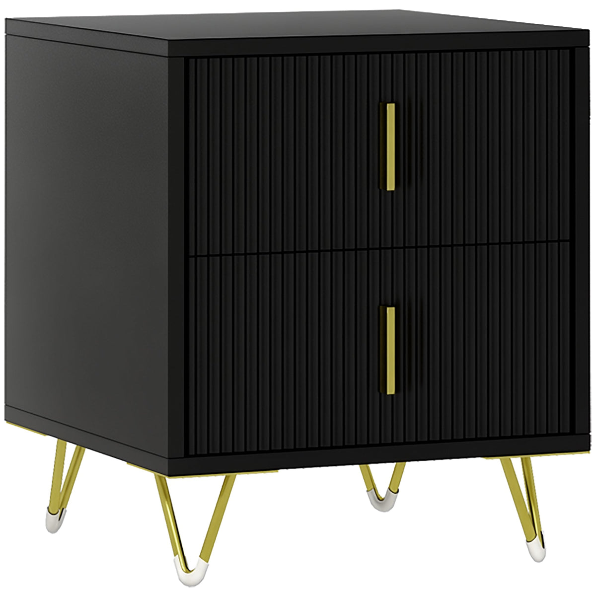 Bedside Table, Modern Nightstand with 2 Drawers, Side End Table with Metal Legs for Living Room, Bedroom, White