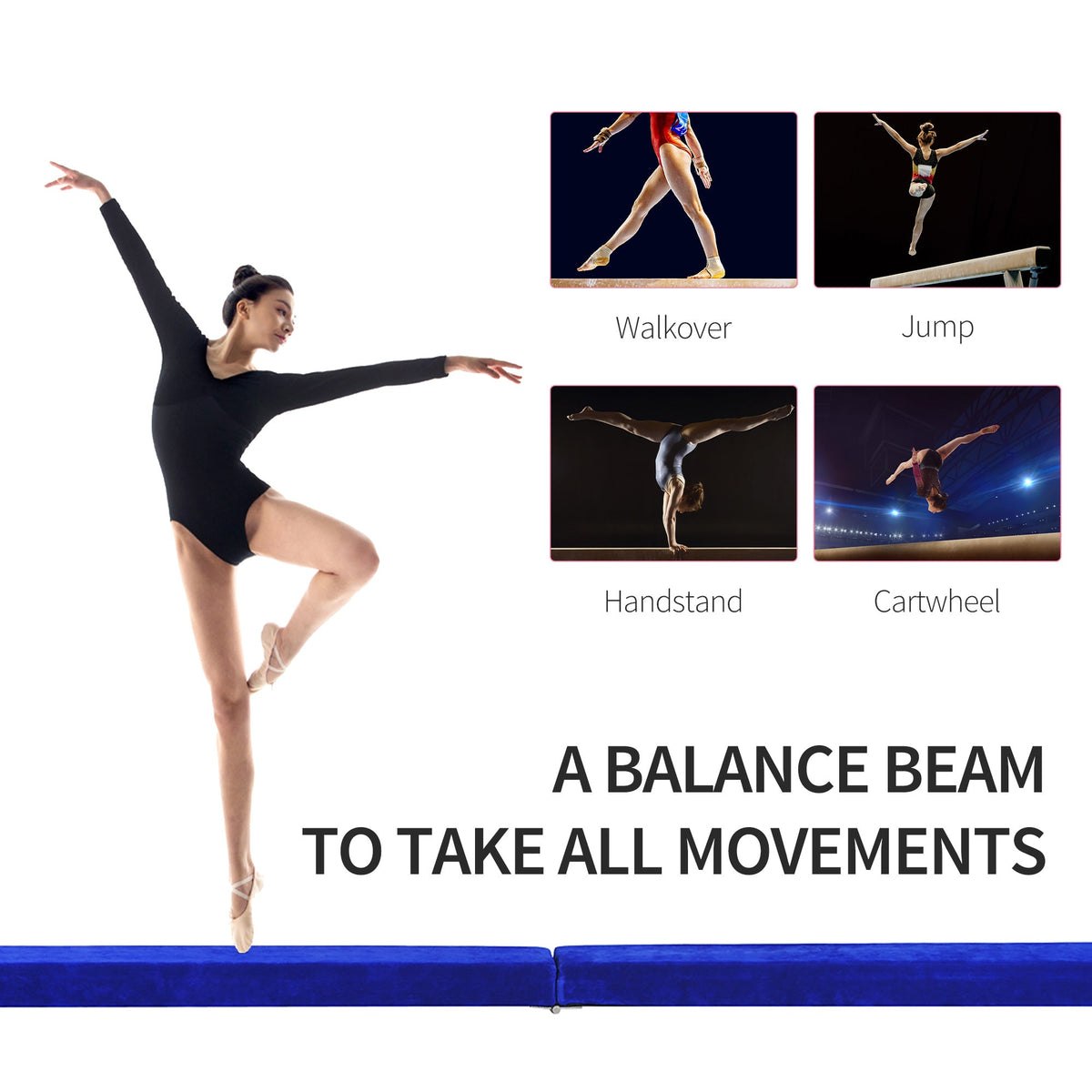 7ft Folding Balance Beam, Gymnastics Beam with Wood Core, Blue