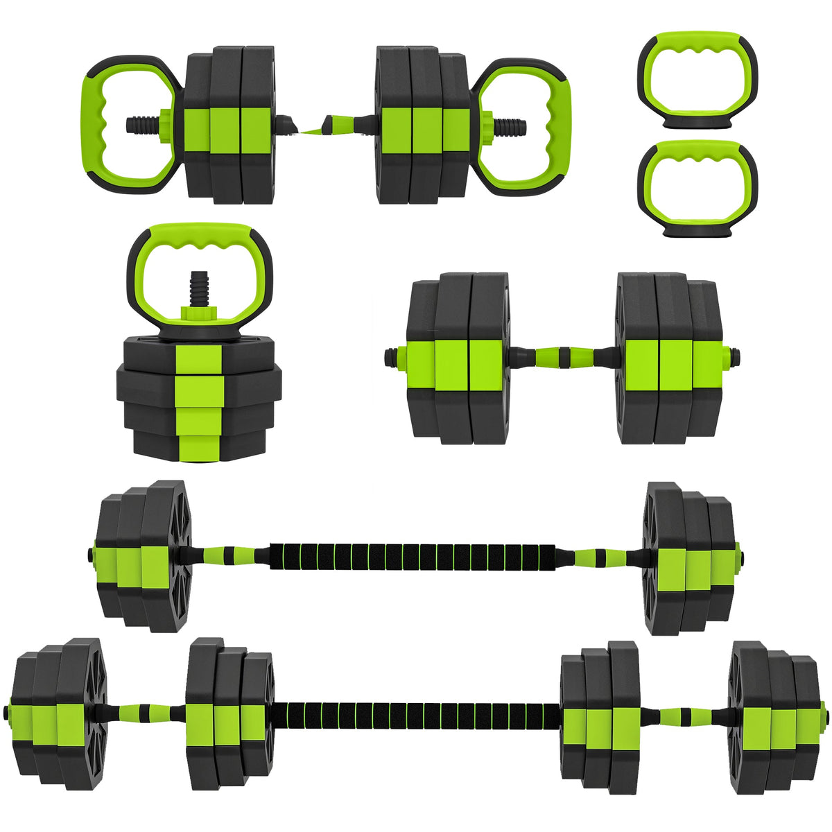 6-in-1 Adjustable Dumbbell Set, Used as Kettlebell, Barbell, Dumbbell, Push-Up Stand, 44lbs Free Weights Set, Blue