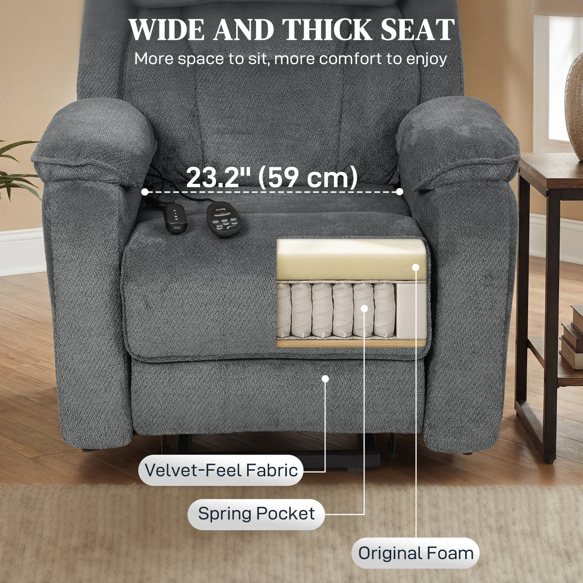 Power Recliner Chair with Massage, Electric Lift Chair for Elderly with Side Pockets, 2 Memory Positions, Remote, Brown