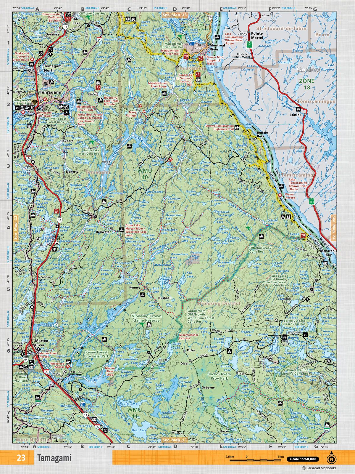Backroad Mapbooks Temagami Neon-23 Waterproof Tear-Resistant Topographic Map