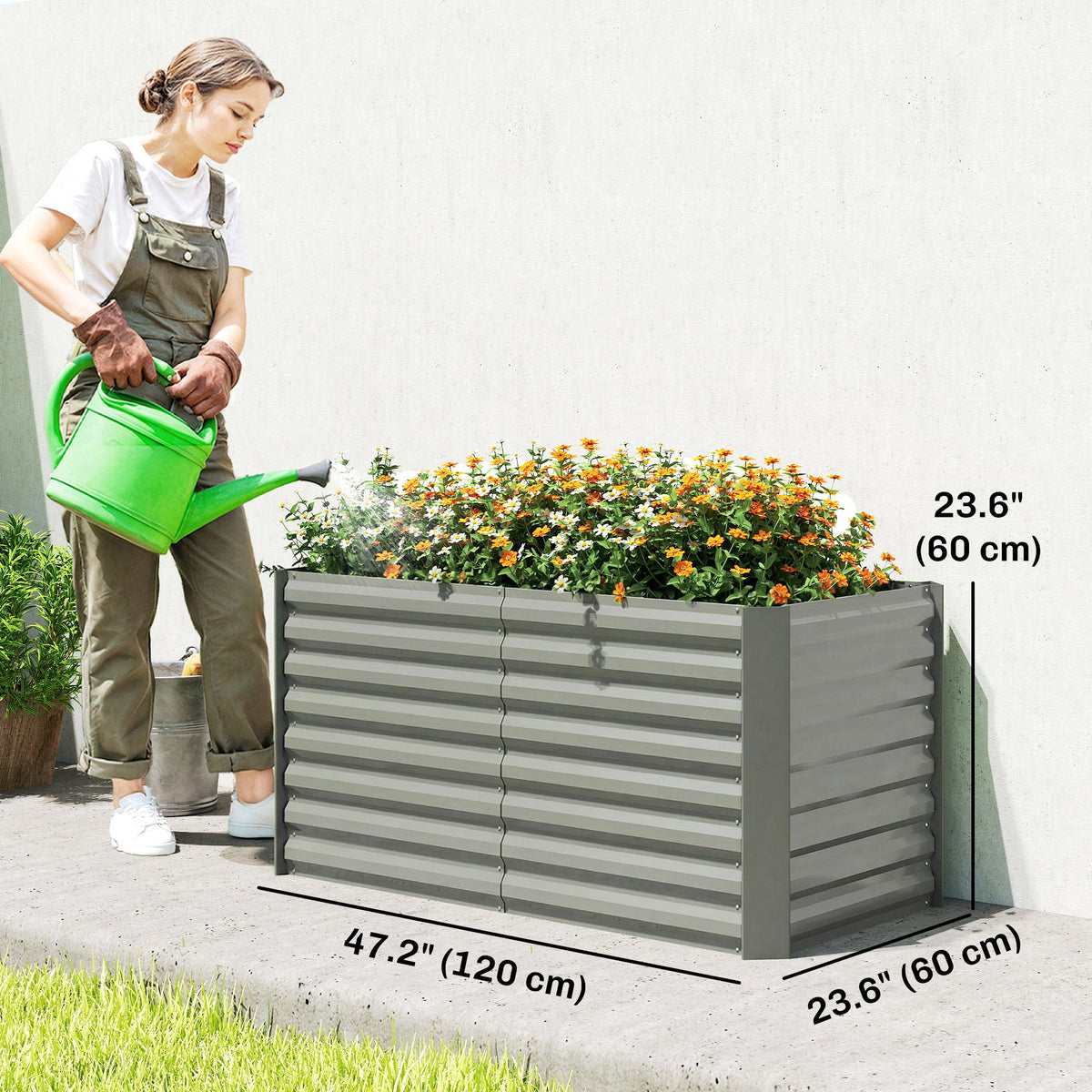 Set of 2 Galvanized Metal Planters for Outdoor Plants, 4' x 2' x 2' Raised Garden Bed, Dark Grey