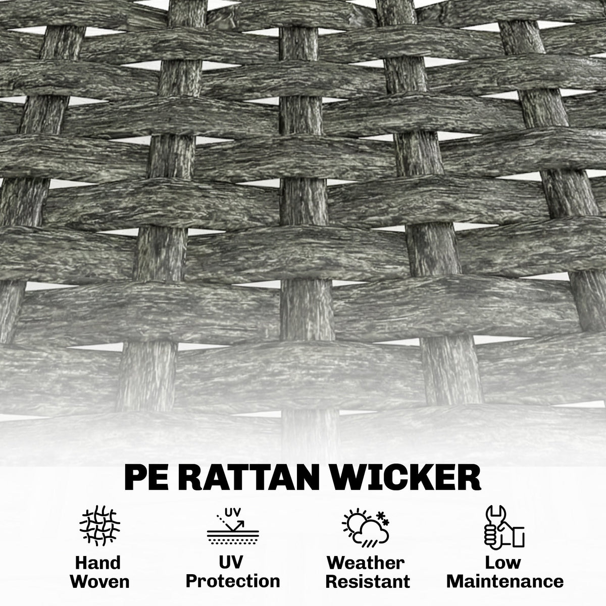 3 Piece Wicker Patio Furniture Set, Outdoor Bistro Set with Steel Table, Rattan Outdoor Conversation Furniture, Grey