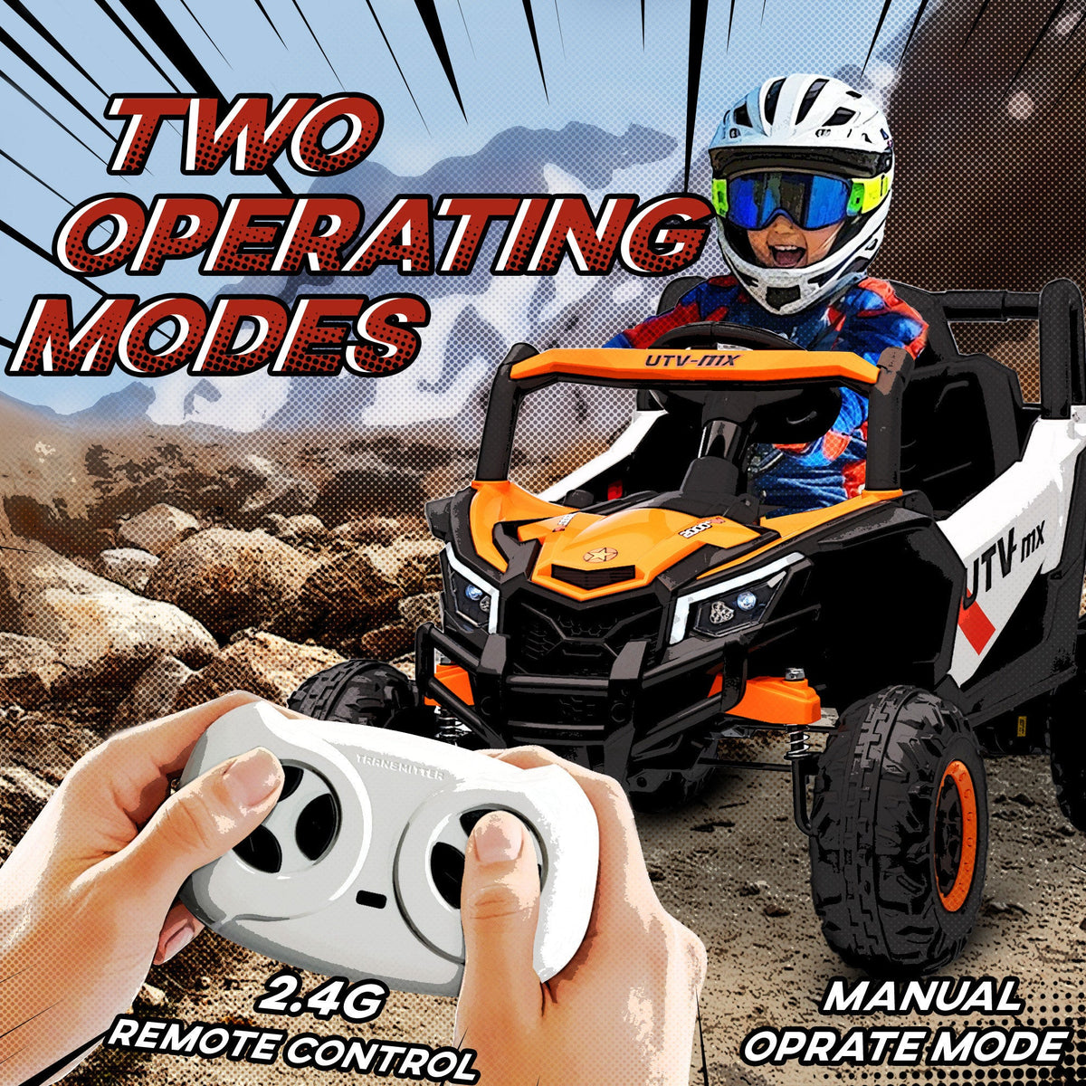 12V Kids Ride On Car with Remote Control, Battery Powered Electric UTV with Spring Suspension for Aged 3-5 Years, Orange