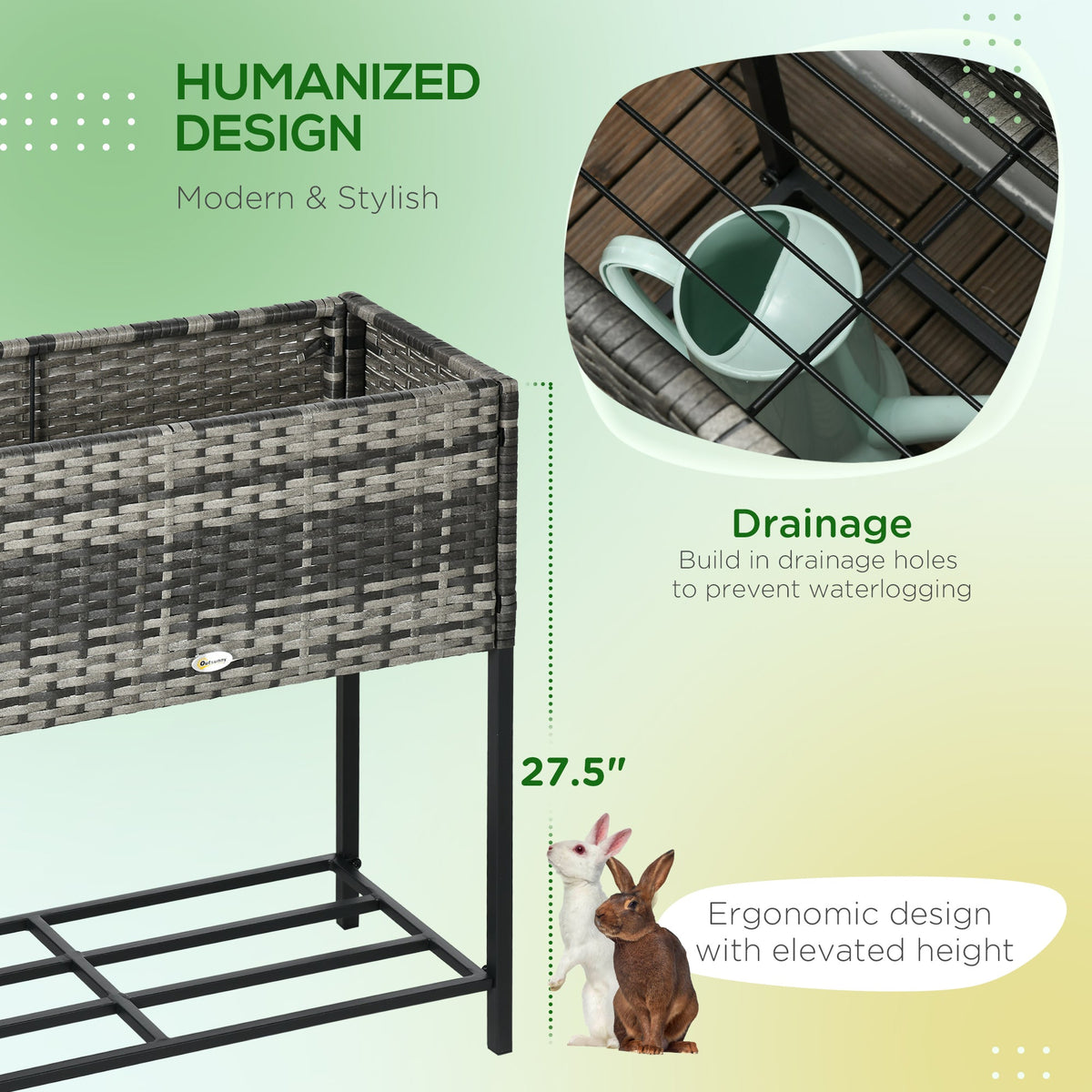 Rattan Raised Garden Boxes, Elevated Flower Beds with Storage Shelf for Herbs, Flowers, Vegetables, Brown