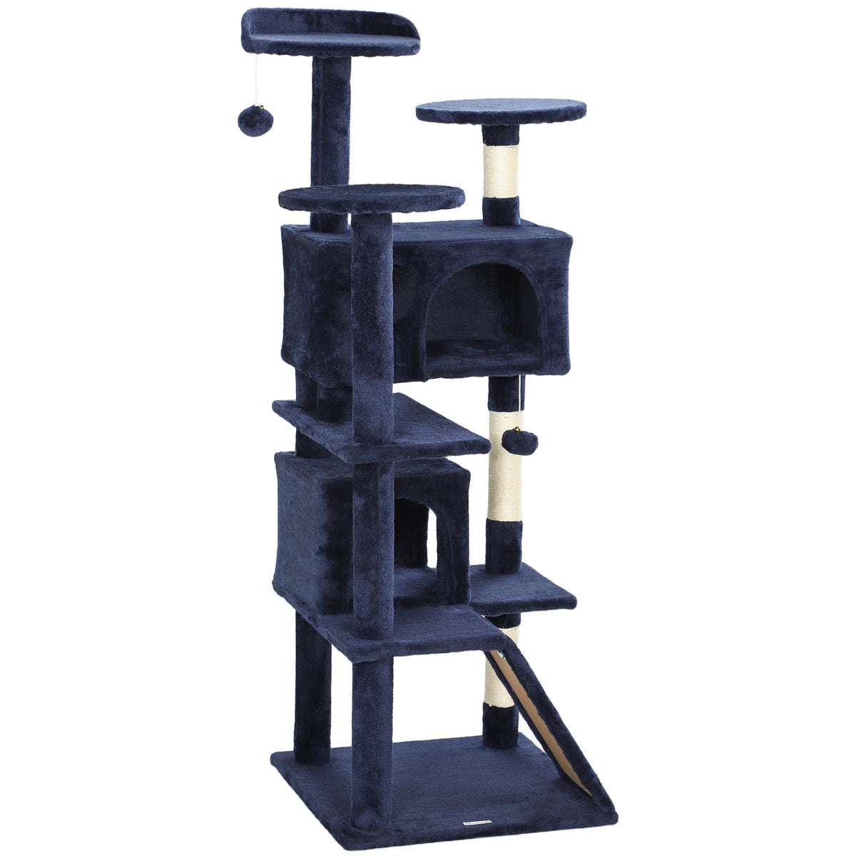 54" Cat Tree, Multi-Level Cat Tower with Scratching Posts, Cat Condos, Bed, Platforms, Ramp, Toy Ball, Beige