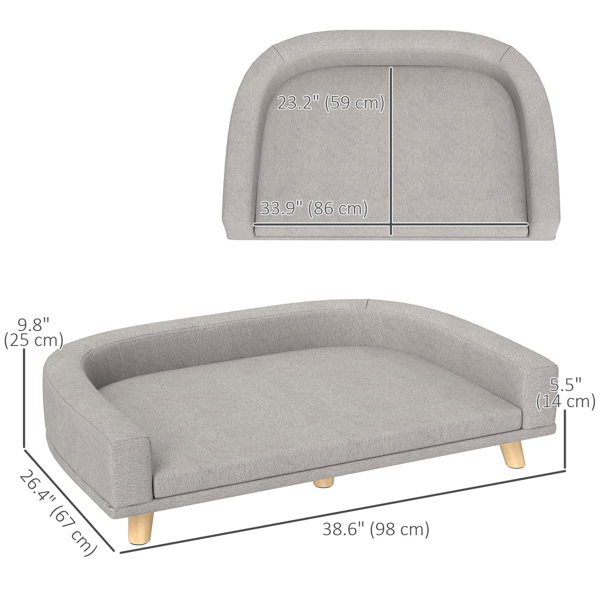 Dog Sofa for Large Dogs with Washable Cover, Anti-slip Foot Pads, Dark Grey