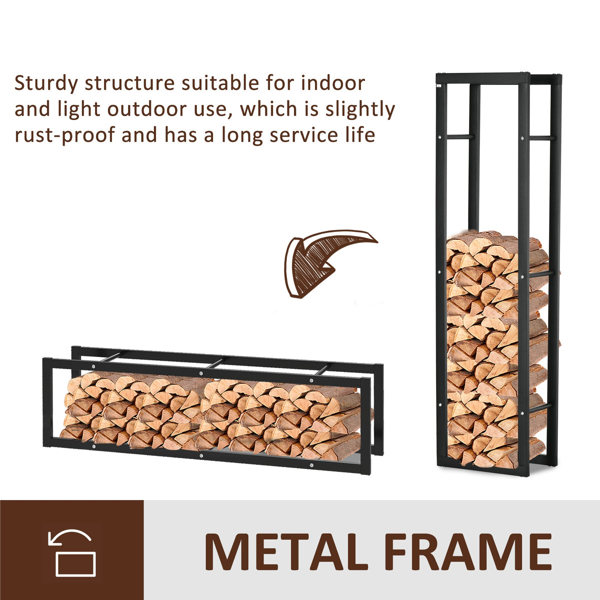 15.7" x 9.8" x 39.4" Firewood Rack Outdoor, Log Holder Fireplace Storage Rack with Handles and 220 lbs. Weight Capacity, Black