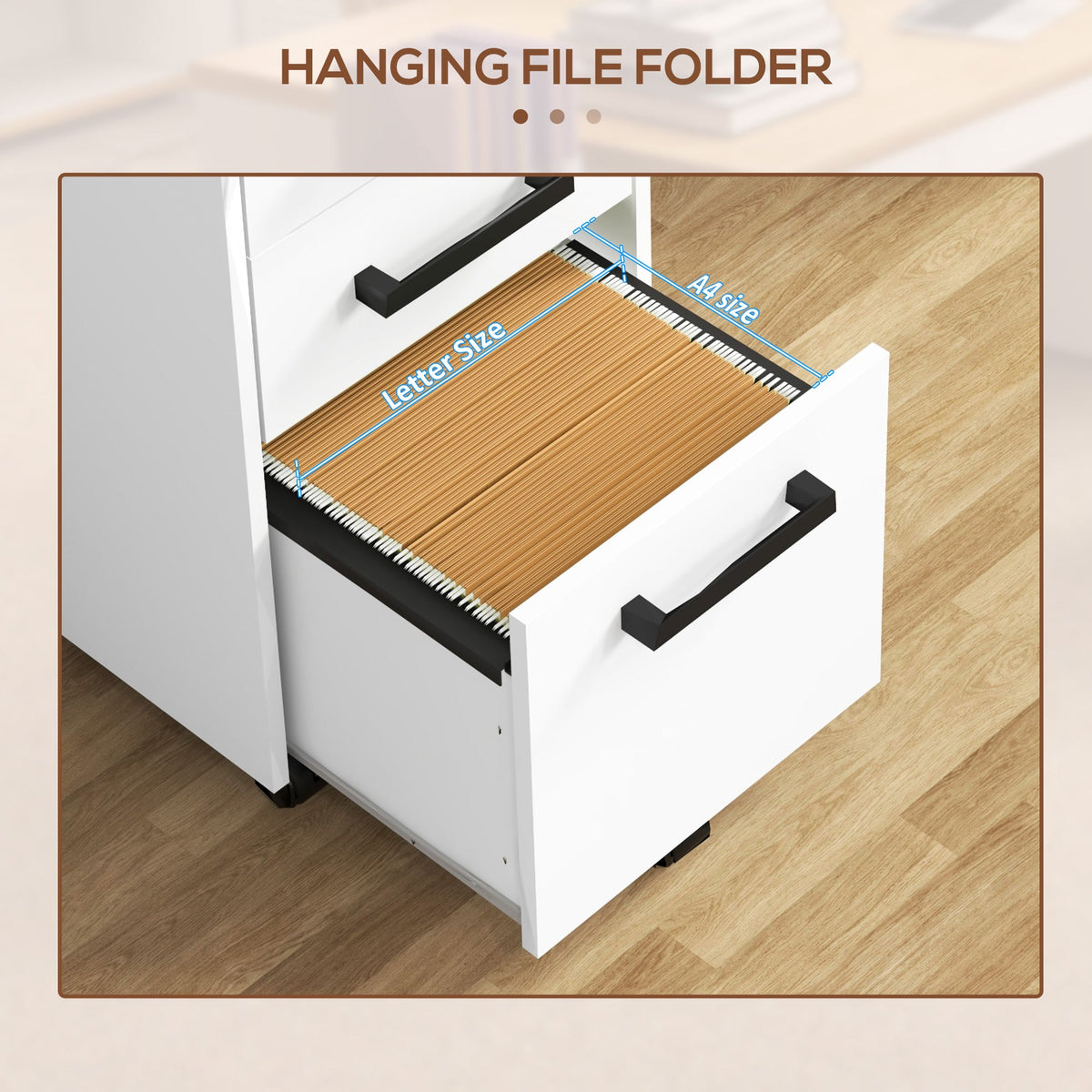 Lockable Vertical File Cabinet with Lock, 3 Drawer Filing Cabinet with Hanging Bars for Letter and A4 Size, Black