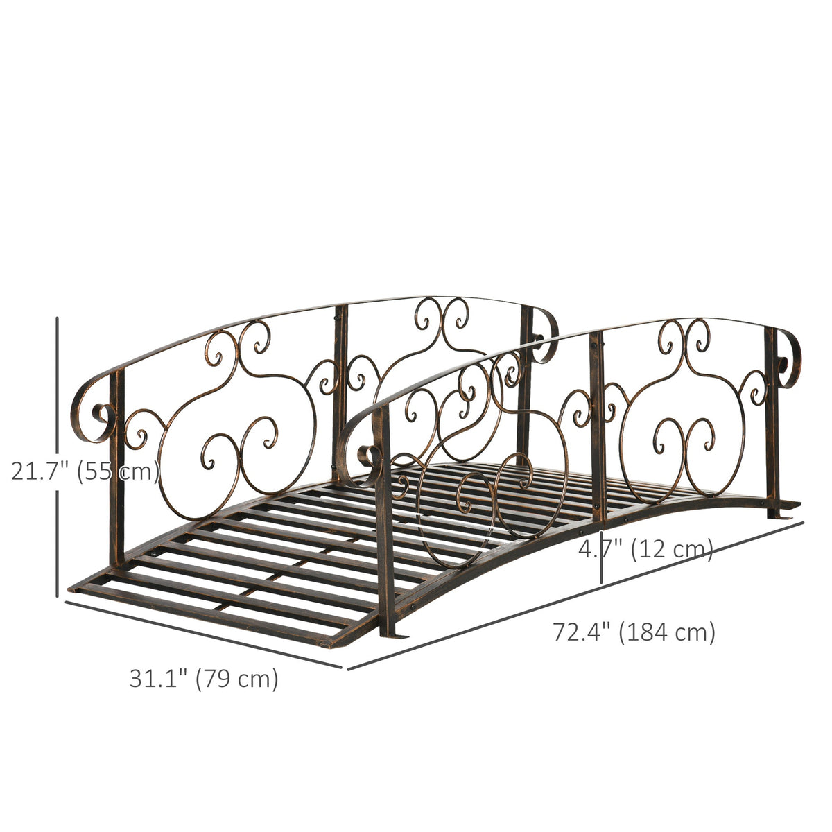 6FT Steel Garden Bridge with Safety Siderails, Decorative Arc Landscaping Bridge for Backyard Creek Stream Pond, Black