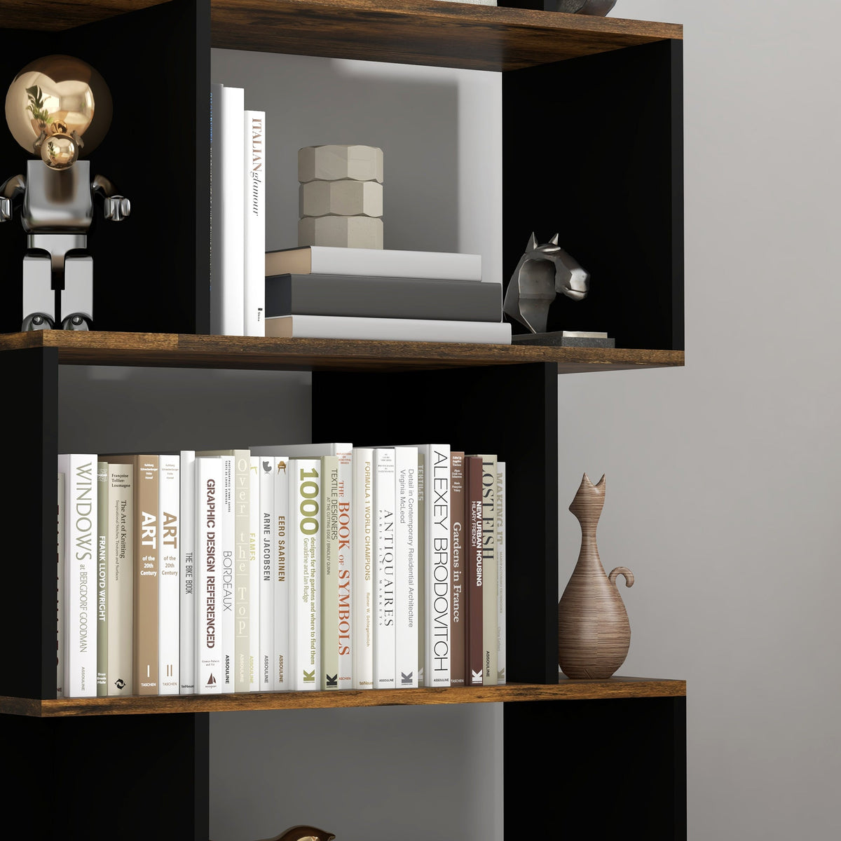 5-Tier Bookshelf, Geometric S Shaped Bookcase, Tall Narrow Display Shelf for for Living Room, Study Room, White