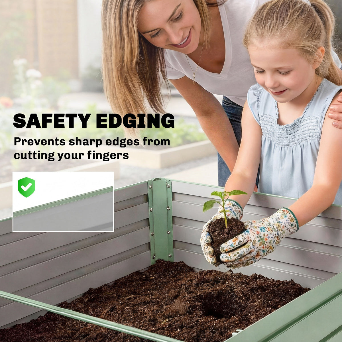 5' x 3' x 2' Raised Garden Bed, Galvanized Planter Box for Growing Flowers, Herbs and Vegetables, Black