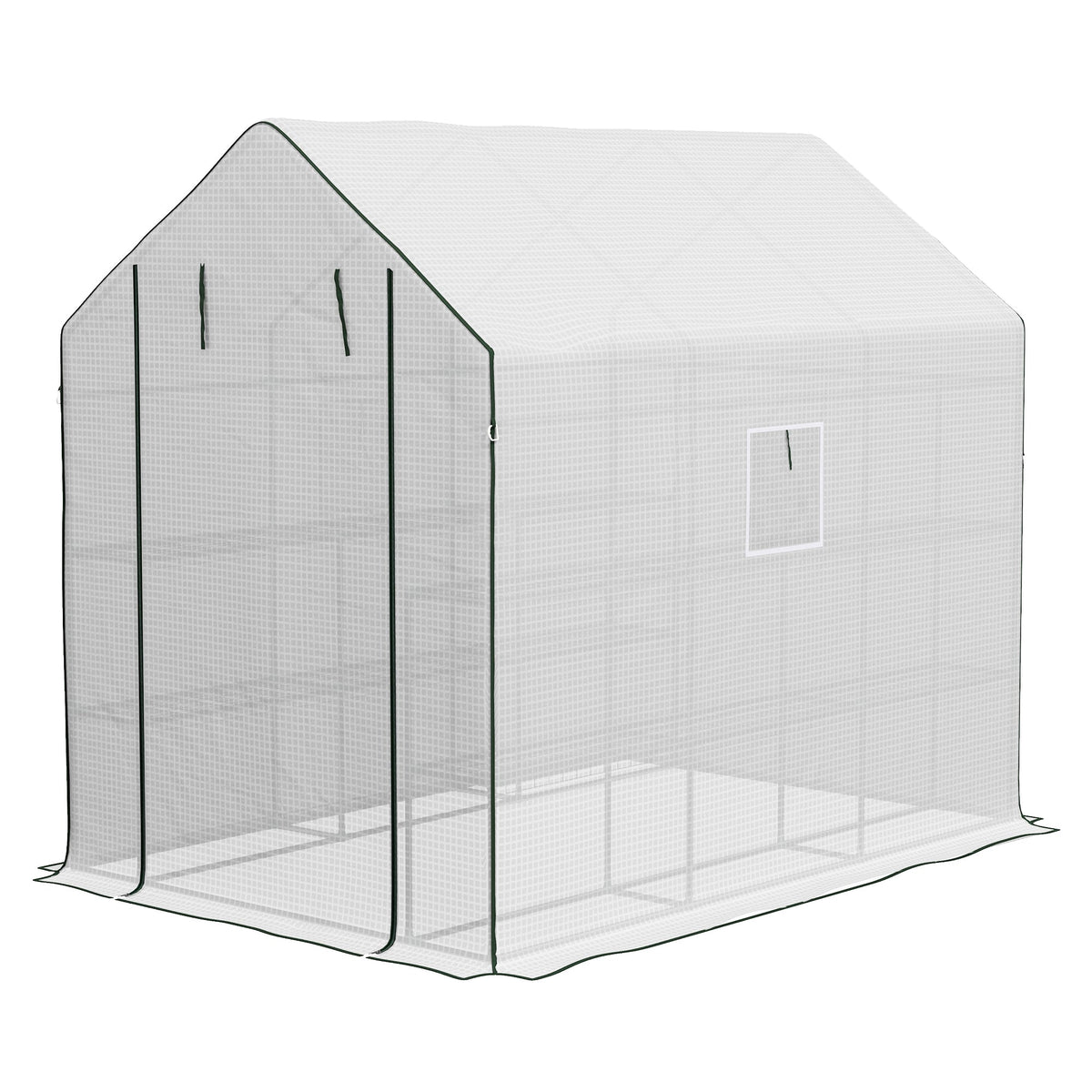 Walk-in Greenhouse with 3 Tier, Garden Plant Growhouse with Roll-up Door and Mesh Windows, 140 x 213 x 190 cm, Green