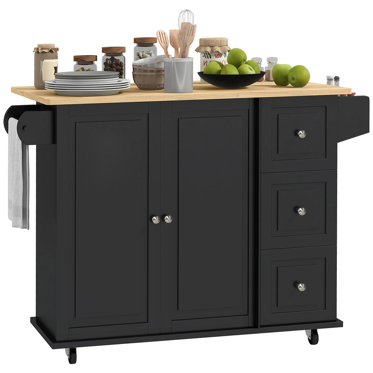 Kitchen Island on Wheels, Kitchen Cart with Drop Leaf, Drawers, Grey