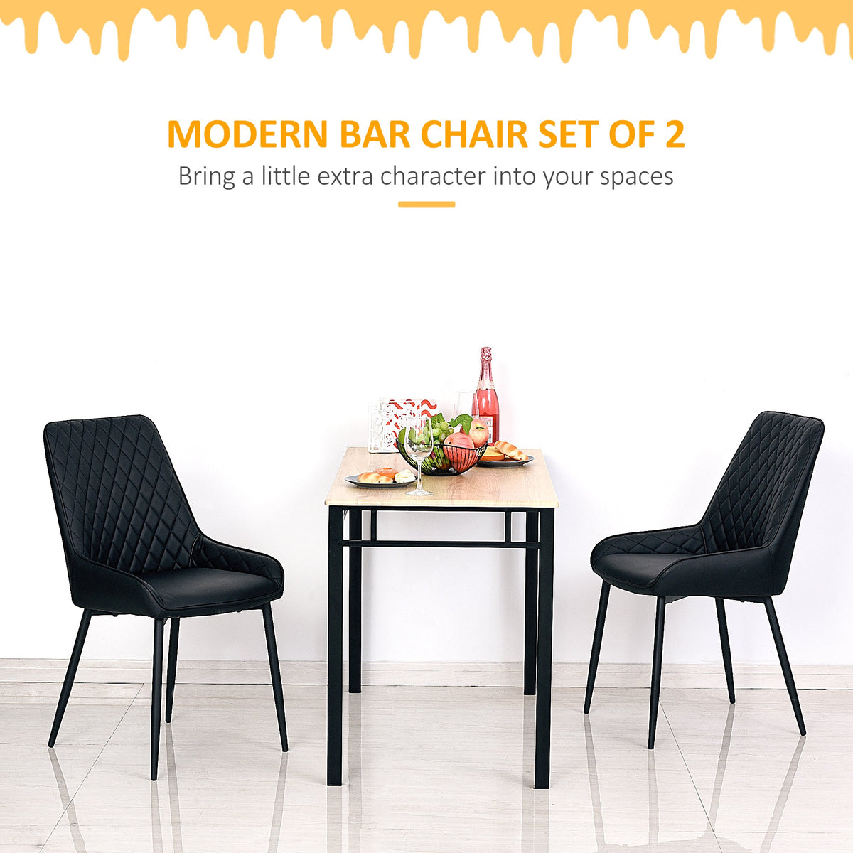 Blake Modern Dining Chairs with Diamond Tufting and Steel Legs Set of 2-Black
