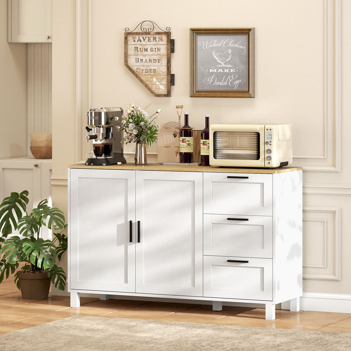 Buffet Cabinet with Soft-Close Doors, Modern Sideboard with 3 Drawers for Living Room, Kitchen, Dining Room, Black