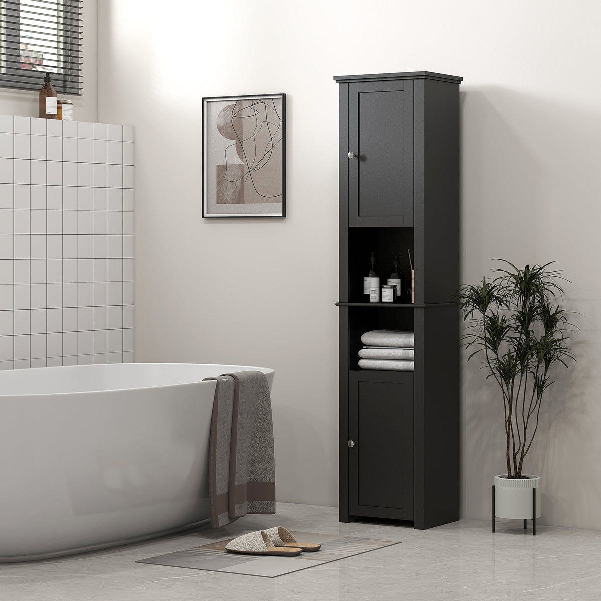 Tall Medicine Cabinet, Freestanding Bathroom Storage Cabinet with Shelves and 2 Cupboards, Bathroom Organizer, White