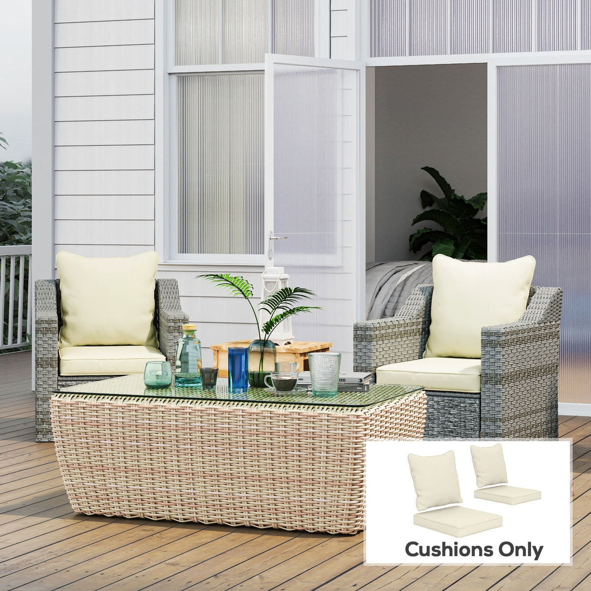 Seat Cushion Back Pillows Replacement Set of 2, Patio Chair Cushions Set for Indoor Outdoor, Blue