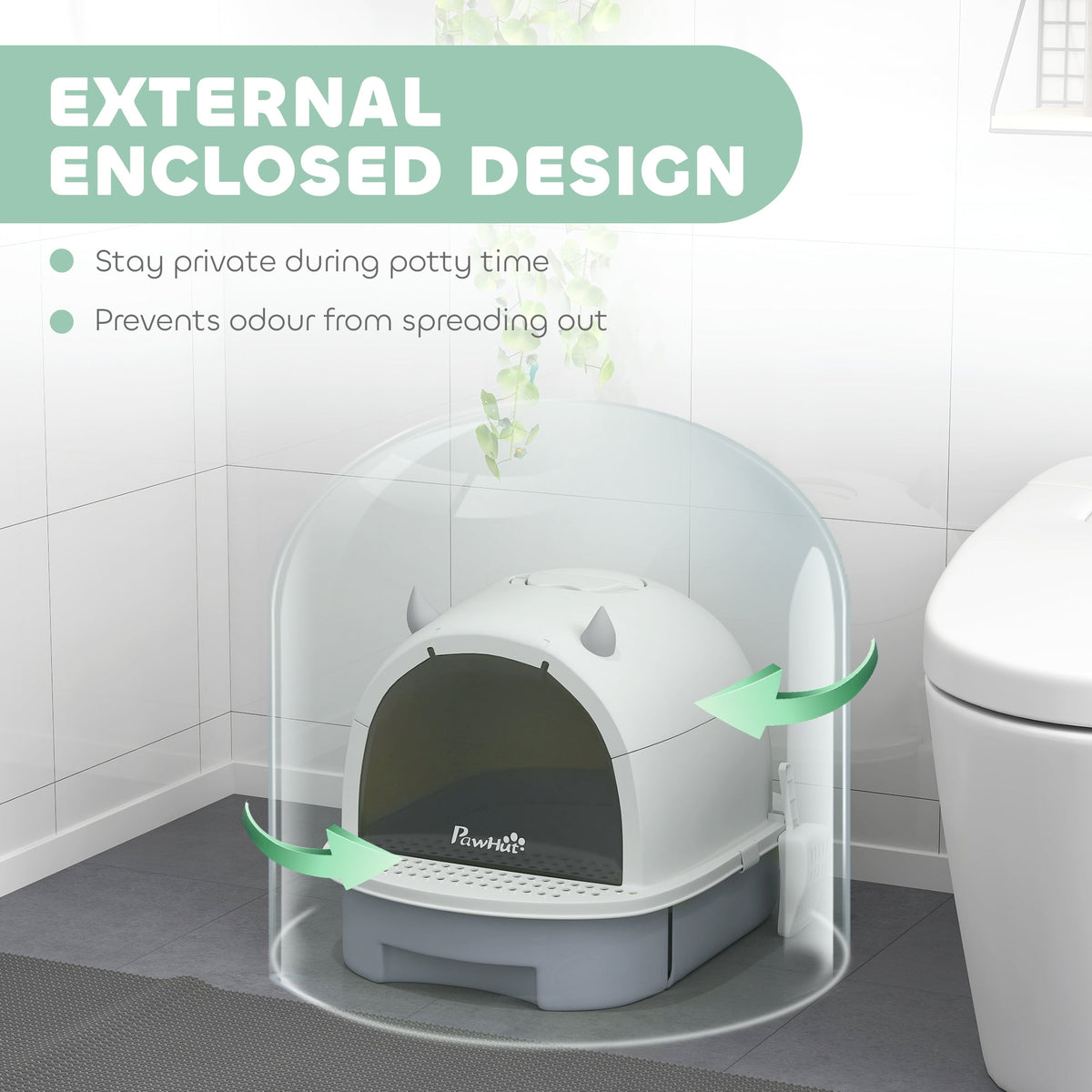 Cat Litter Box with Lid, Front Door Flap, Scoop, Handle, Easy Clean, for Small and Medium Cats, Green