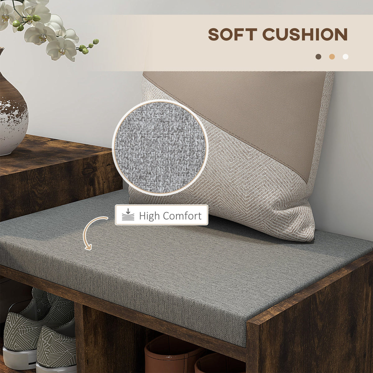 Upholstered Shoe Storage Bench, Hallway Shoe Storage with Seat, Drawer, 3 Open Shelves for Entryway, Grey