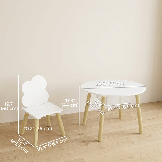 3 Pieces Kids Table and Chair Set, Activity Table and Chair Set with Cloud-Shaped Chairs, Mesh Bag