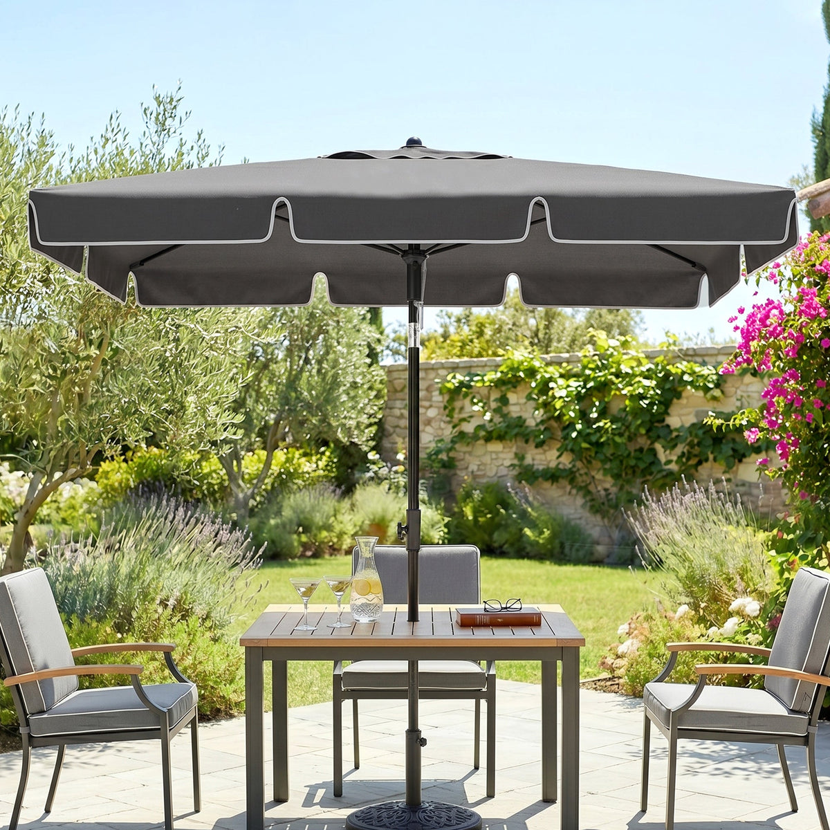6.5x4ft Rectangle Patio Umbrella Aluminum Tilt Adjustable Garden Parasol Sun Shade Outdoor Canopy Beige