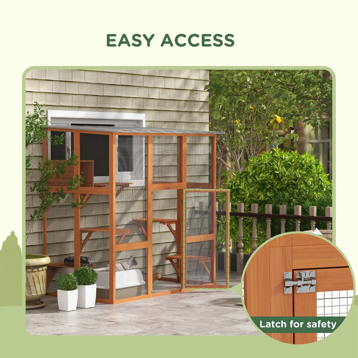 Large Outdoor Catio with Weatherproof Roof, Bridge, Resting Box, Platforms, Grey
