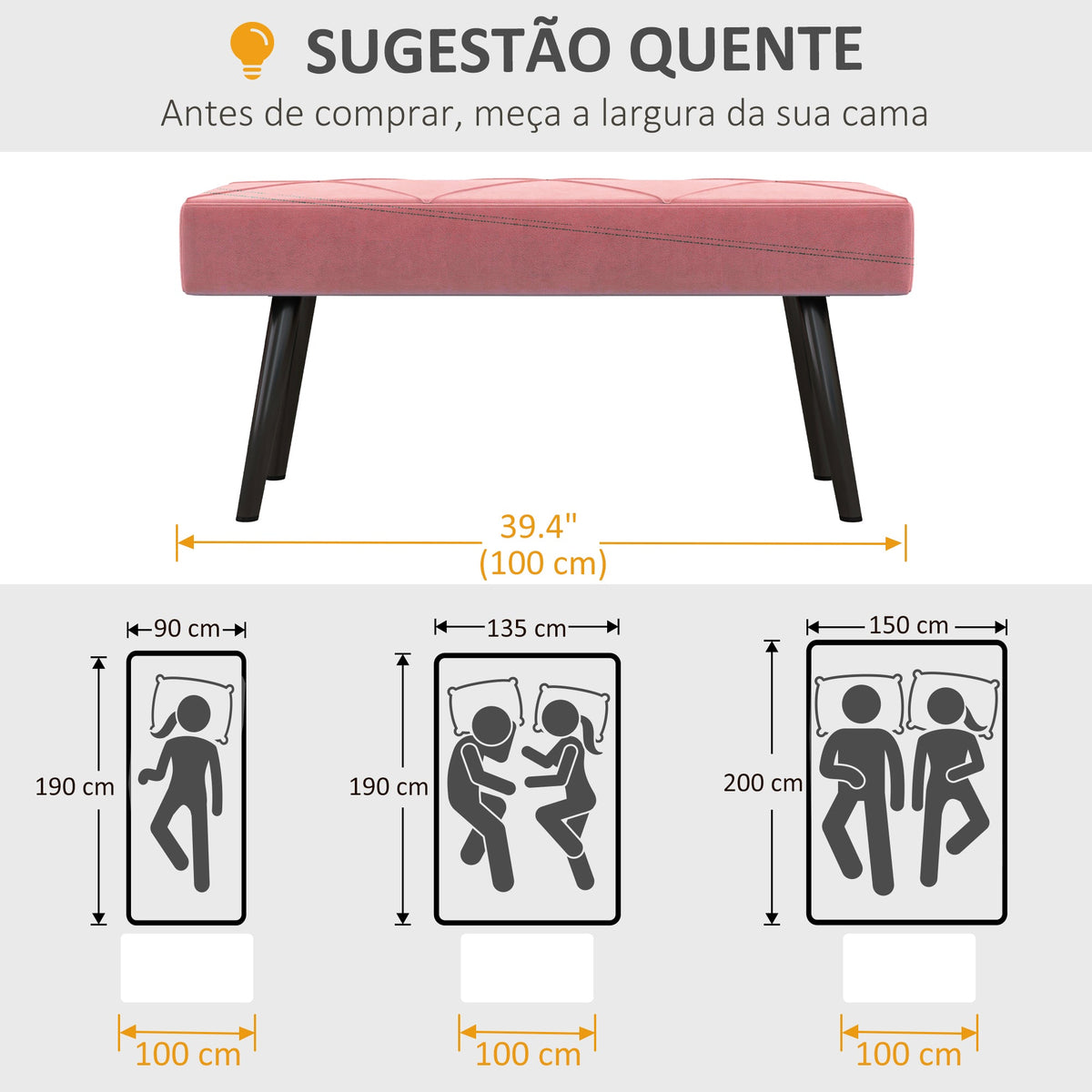 39 Inches Upholstered Bedroom Bench, Modern End of Bed Bench with Steel Legs, Cream White