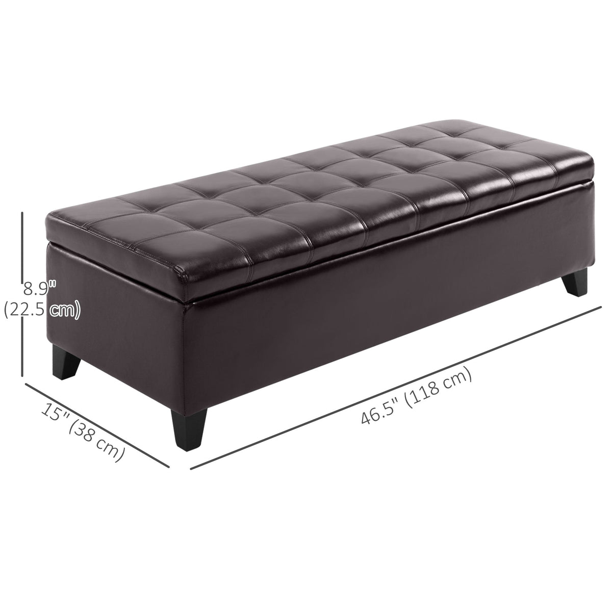 Storage Ottoman Bench, Foot Rest with Solid Wood Legs, 51 Inches PU Leather Storage Chest for Living Room, Black