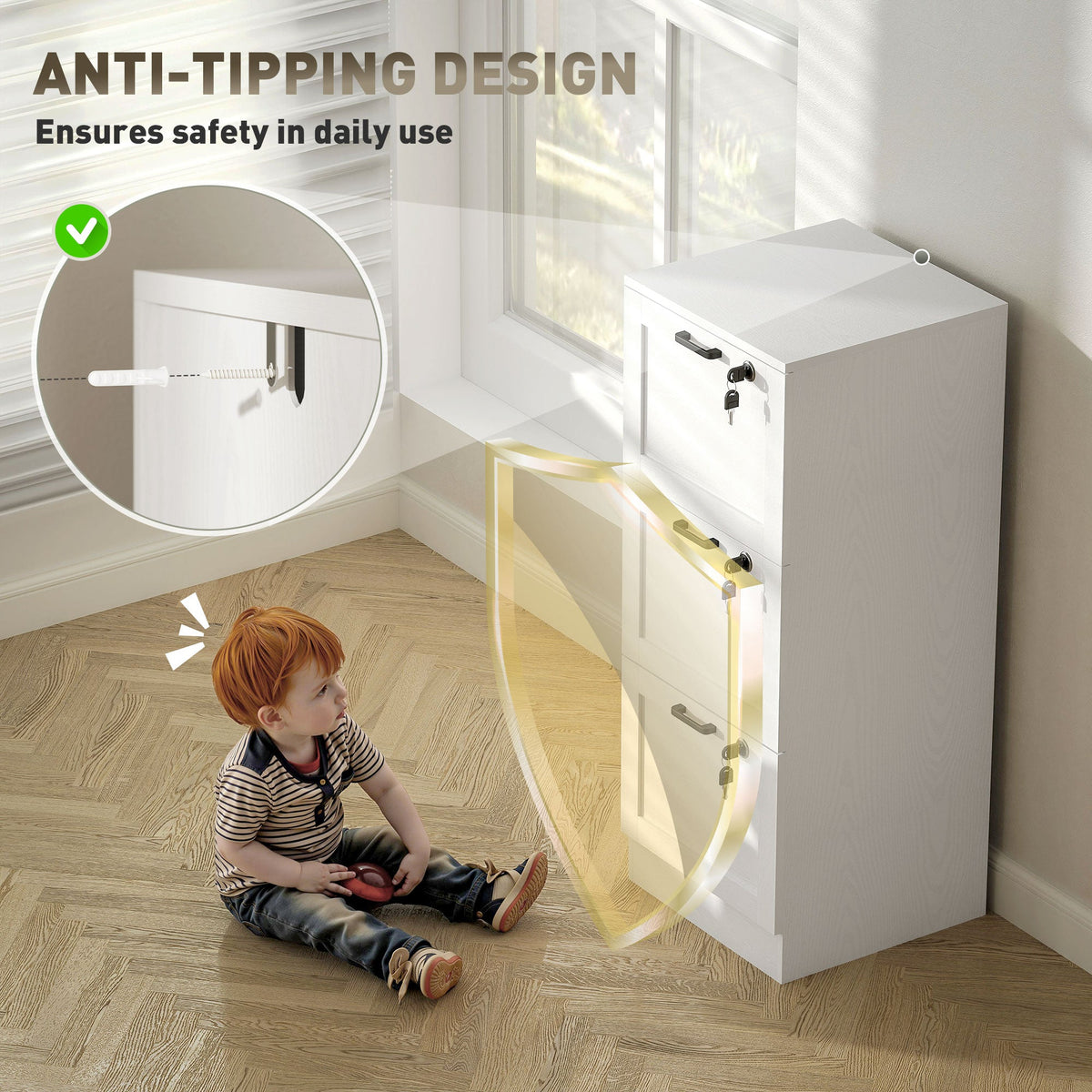 Vertical Filing Cabinet with 2 Drawers, Lock, File Cabinet for Home Office, A4 and Letter Size Files, White