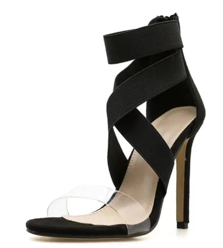 Transparent Strap High Heels with Elastic Bands
