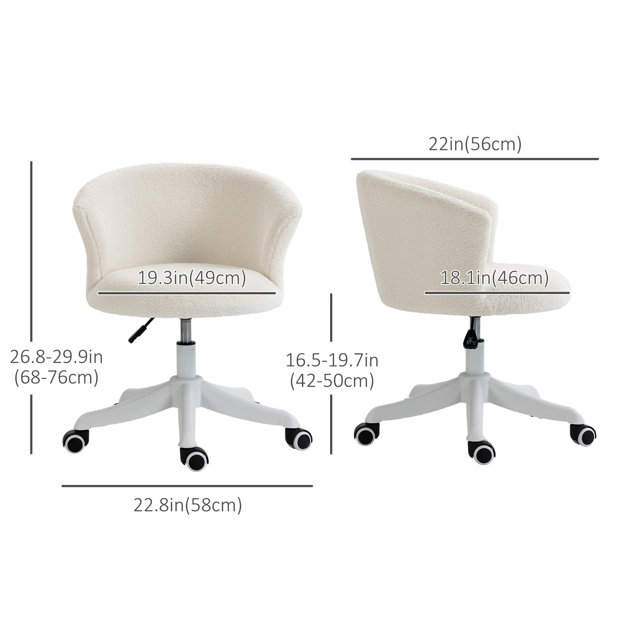 Armless Office Chair, Fluffy Computer Desk Chair with Adjustable Height, Swivel Wheels, Mid Back, Grey