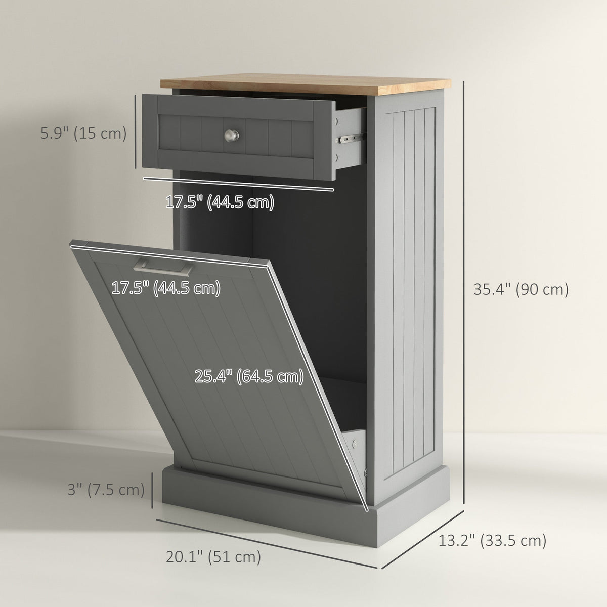 Kitchen Tilt Out Trash Bin Cabinet, Free Standing Recycling Cabinet, Trash Can Holder with Drawer, White
