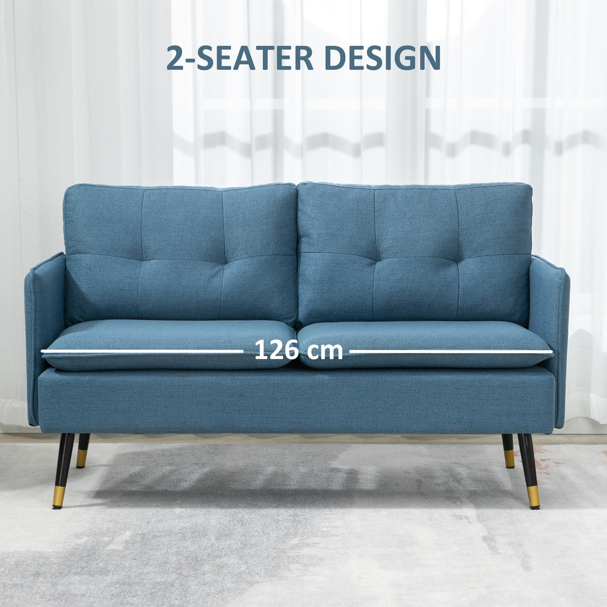 55" Loveseat Sofa, Linen Love Seat w/ S spring, Steel Legs and Button Tufting, Small Couch for Living Room, Dark Grey